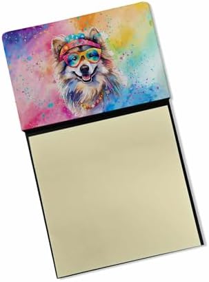 Caroline's Treasures Keeshond Hippie Dawg Sticky Note Holder Refillable Dispenser Self-Sticky Note Pads, Memo Pads Blank Desk Accessories