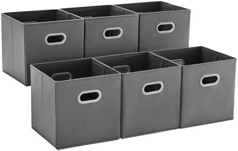 MAX Houser 6 Pack Foldable Fabric Storage Bins withc Handles, Cattail Gray | Collapsible Containers with Dual Plastic Handles for Home Closet Bedroom Drawers Organizers