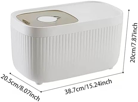 Airtight Rice Storage Container, Dry Food Dispenser with Transparent Sealed Lid for Kitchen Pantry Organization for Storing Rice, Cereal, Flour, Pet Food and Other Dry Ingredients (White, M)