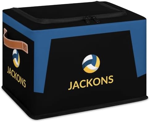 Custom Storage Basket with Zipper Lid, Sport Volleyball Ball Foldable Fabric Storage Boxes Decorative Closet Shelves Clothes Organizer Container Cubes with Handle 1PCS