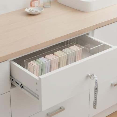 Clear PET Plastic Drawer Organizer with Dividers for Socks & Accessories, 14.6 x 3.0 x 3.6 Inches