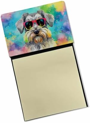 Caroline's Treasures Schnauzer Hippie Dawg Sticky Note Holder Refillable Dispenser Self-Sticky Note Pads, Memo Pads Blank Desk Accessories