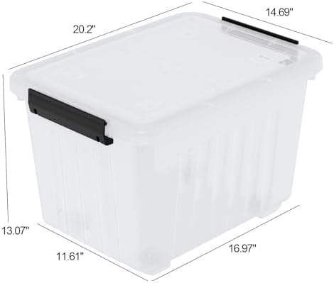 Farmoon 50 QT Clear Wheeled Storage Bin, Plastic Latch Box with Lid, 4 Pack