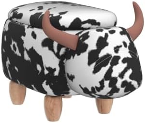 Home 2 Office Cow Ottoman for Kids' Bedroom, Playroom, Nursery, and Living Room, Animal Ottoman with Storage, Footstool for Kids, Black/White