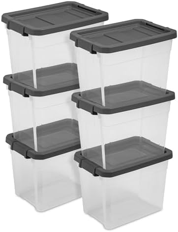 Sterilite Modular Stacker Box with Latching Lid, 30 Quart, 6-Pack | Clear Plastic Storage Bins - Stackable Organizing Container Boxes for Closet, Bathroom, and Office