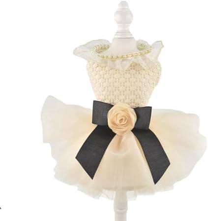 FLAdorepet Vintage Camellia Dog Dress Tutu Skirt,Pet Party Outfits Clothes for Small Dogs Girls,Formal Dog Wedding Holiday Dresses Apparel(White Camellia, Medium)