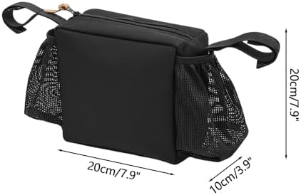 Dog Stroller Caddy Bag, Pet Stroller Storage Pouch with Cup Holder and Waste Bag Outlet, Large Capacity Hanging Organizer for Cats Dogs Outdoor Travel