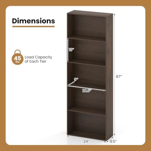 GIANTEX 5-Tier Bookshelf Set of 2, Freestanding Bookcase with 5 Open Shelf | Modern Display Shelf, Storage Organizer for Living Room, Home Office, Dark Walnut