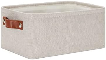 DULLEMELO Small Storage Basket for Shelves, Small Fabric Collapsible Rectangular Storage Bin for Shelves, Closets, Nursery, Home, Office, Empty Gift Basket (Beige)