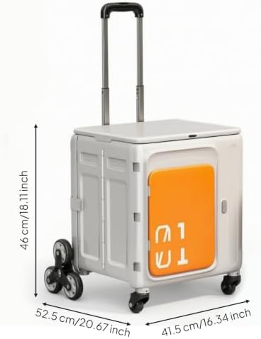Rolling Crate with Lid Foldable Rolling Crate Lightweight Trolley with Lid for Camp, White Gray