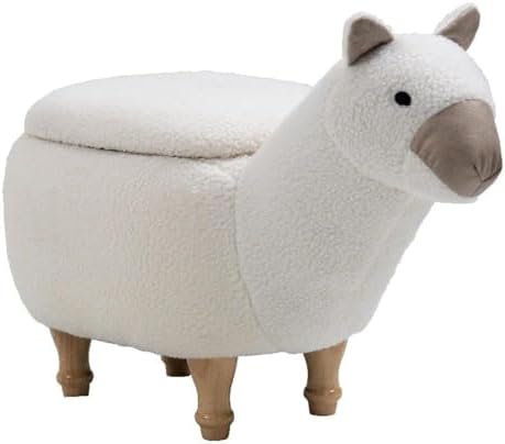 Home 2 Office Llama Ottoman with Storage for Bedroom, Playroom, Nursery or Recreation Room Decor, Soft Animal-Shaped Ottoman with Wooden Legs