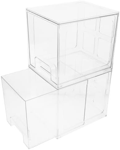 Makeup Organizer Box with Drawers, Large Storage Capacity 2 Pcs Pet Cosmetic Storage Container, Easy to Clean Desktop Cosmetic Organizer for Vanity or Bathroom