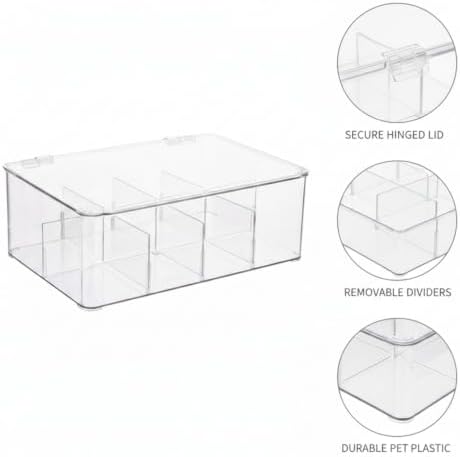 Quick-Access Clear Storage Bin with Adjustable Dividers, Medium PET Organizer Box for Tackle and Crafts, Easy-to-Clean Lidded Container (1 Pack)