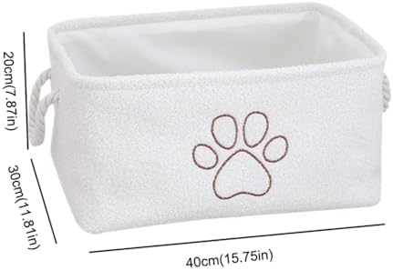 Storage Bin for Dog Toys,Plush Collapsible Dog Toy Bin Box with Handles,Large Pet Supplies Storage Basket Organizer for Toys,Blankets,Leashes,Clothing（Rectangle,White）