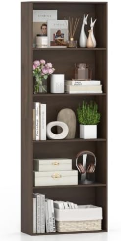 GIANTEX 5-Tier Bookshelf, Freestanding Bookcase with 5 Open Shelf | Modern Display Shelf, Storage Organizer for Living Room, Home Office, Dark Walnut