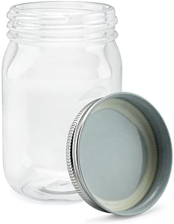 Cornucopia Brands 16-Ounce Clear Plastic Mason Jars (8-Pack, Silver Metal Lids); PET BPA-Free Mason Jars w/One Piece Lids, 2-Cup/Pint Capacity