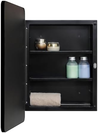 Black 16 x 22 Wall Medicine Cabinet, Mirror Door, Recessed or Surface Mount | Recessed Bathroom Mirror Cabinet with 2 Adjustable Shelves, Reversible Door And Hardware; Fully Assembled for Wall Mounting