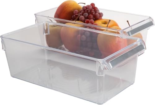Kitchen Details Medium Refrigerator Storage Bin, Fridge & Freezer, Kitchen Organization,Stainless Steel Handle, Countertop,Cabinets, Pantry,Clear (Pack of 12)