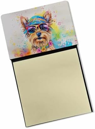 Caroline's Treasures Yorkshire Terrier Hippie Dawg Sticky Note Holder Refillable Dispenser Self-Sticky Note Pads, Memo Pads Blank Desk Accessories