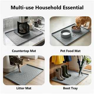 MateeyLife Silicone Waterproof Mat for Dog & Cat Food Mat 19"X12" | BPA-Free Non-Slip Pet Feeding Mat, Dog Food Tray for Food & Water Bowls, Protect Floor Against Spills, Light Grey