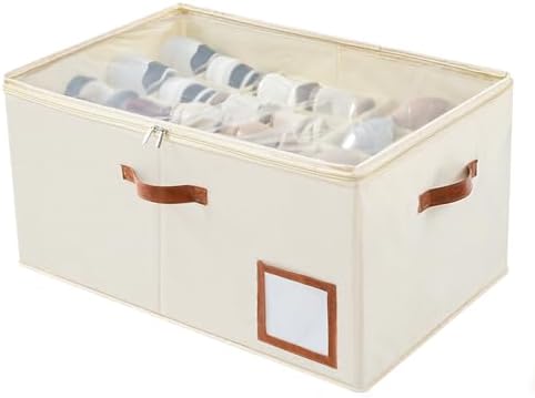 INSTY 1 Pack Shoe Organizer for Closet, Shoe Storage Organizer, Adjustable Dividers for Shoe Storage, Fabric Shoe Storage Bins with Clear Cover, Beige