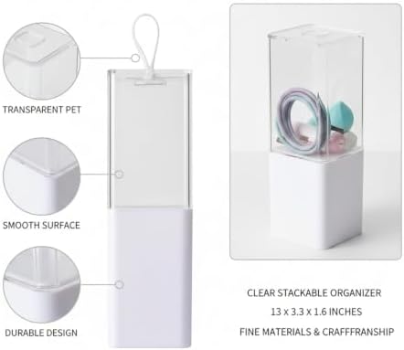 Stackable PET Storage Box, Rigid Clear Organizer for Cables & Small Items, Durable Transparent Container, 13 x 3.3 x 1.6 Inches