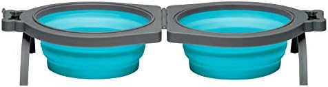 Loving Pets Bella Roma Double Diner Collapsible Dog Bowls - Silicone Dog Bowls, Foldable Bowl, Puppy Essentials & Hiking Pet Supplies Great for Home & Travel (Blue, Medium)