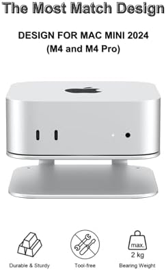 Mac mini M4/M4 Pro Stand, Aluminum Cooling Mount with Power Button Access | Aluminum Mac mini M4 Stand with Cooling Design, Power Button Access, Anti-Slip Pad, Compatible with 2024 Mac mini M4/M4 Pro