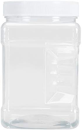 Lawei 6 Pack Square Plastic Jars with Lids, 30 Oz Clear Rectangular 4-Cup Containers with Easy Grip Handles, Wide Mouth Plastic Canisters for Dry Food, Cookies, Peanut Butter, Honey and Jam Storage