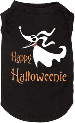 Funy Pumpkin T-Shirt Cute Ghost Dog Bone Print Shirt & Vest - Small to Large, Puppy to Adult, Fall Gift (Medium, Black-2)