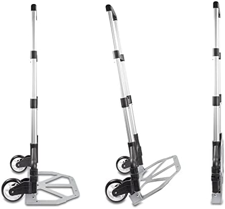 Ultimaxx Professional Heavy-Duty 150 Pound (lb) Capacity Aluminum Folding Hand Truck/Luggage Cart (Black/Silver) with Adjustable Handle, Folding Away Wheels, and Bungee Cord