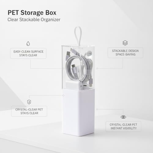 Stackable PET Storage Box, Rigid Clear Organizer for Cables & Small Items, Durable Transparent Container, 13 x 3.3 x 1.6 Inches