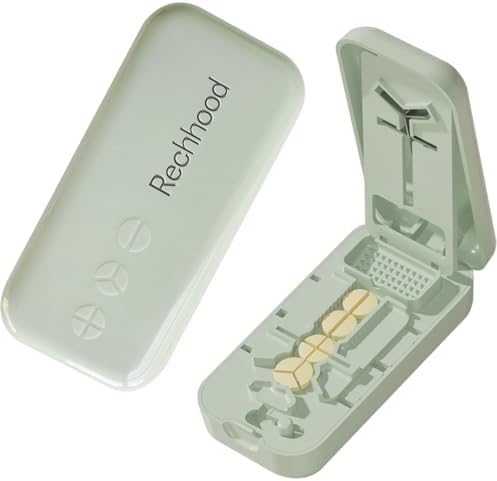 3-in-1 Pill Cutter 1/4 1/3 1/2 with Pill Storage Case, Stainless Steel Blade Cuts Pills Ideal for Cutting Vitamins and Pills (Green)