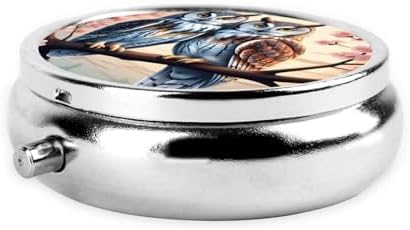 Couple Owl Perch Tree Printed Pill Organizer,Round Travel Pill Organizer Mini Medicine Pill Box for Purse Iron Plating