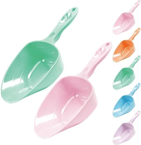 Melamine Pet Food Measuring Scoop, 1 Cup 1/2 Cup 1/4 Cup with Clear Measurement Lines for Dog, Cat, Bird, and Rabbit, Durable, Ergonomic Handle, Dishwasher safe-Baby Green & Baby Pink