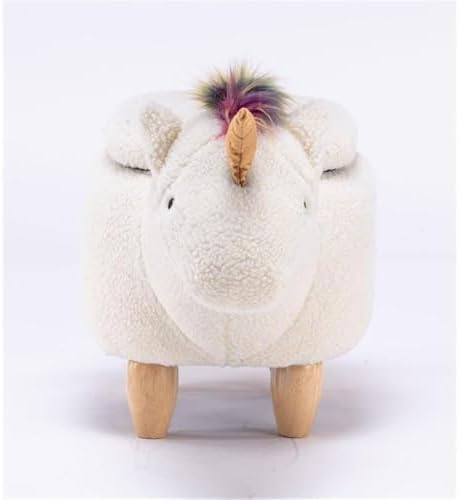 Home 2 Office Unicorn Ottoman with Storage for Bedroom, Playroom, Nursery or Recreation Room Decor, Soft Animal-Shaped Ottoman with Wooden Legs