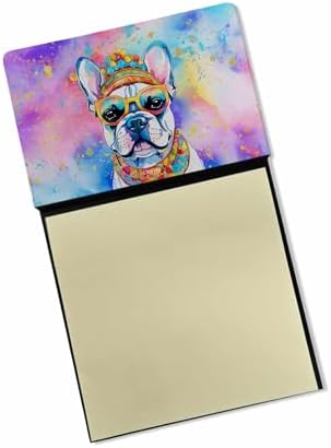 Caroline's Treasures French Bulldog Hippie Dawg Sticky Note Holder Refillable Dispenser Self-Sticky Note Pads, Memo Pads Blank Desk Accessories