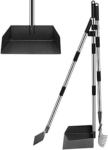Niubya Pooper Scooper for Dogs, Metal Poop Scooper Tray and Rake Set with Adjustable Long Handle, Dog Pooper Scooper for Pet Waste Removal