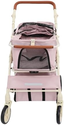 Foldable Pet Stroller Cart,Double Layer Dog&Cat Stroller for Pets (PK,PK) | Portable Pet Travel Cart with Storage, 360° Wheels & Safety Brake for Small Dogs, Cats, Outdoor Walks and Trips