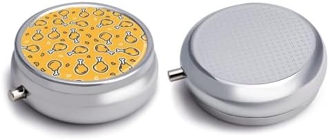 Pill Case with Mirror Crispy Fried Chicken Round 3 Compartment, Portable Pill Box for Purse Travel Medication