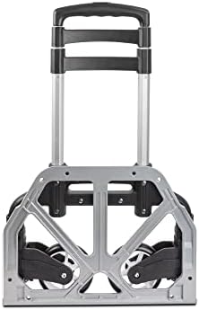 Ultimaxx Professional Heavy-Duty 150 Pound (lb) Capacity Aluminum Folding Hand Truck/Luggage Cart (Black/Silver) with Adjustable Handle, Folding Away Wheels, and Bungee Cord