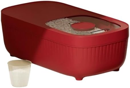 Airtight Rice Storage Container, Dry Food Dispenser with Transparent Sealed Lid for Kitchen Pantry Organization for Storing Rice, Cereal, Flour, Pet Food and Other Dry Ingredients (Red, S)