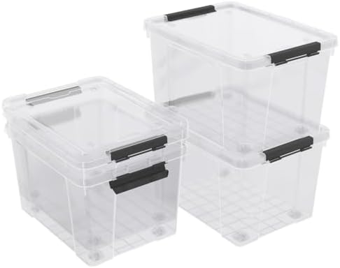 32 Quart Clear Plastic Latch Storage Bins with Wheels, 4 Pack