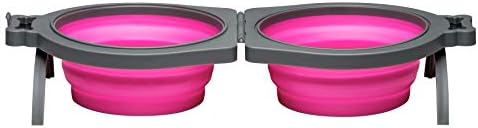 Loving Pets Bella Roma Double Diner Collapsible Dog Bowls - Silicone Dog Bowls, Foldable Bowl, Puppy Essentials & Hiking Pet Supplies Great for Home & Travel (Pink, Medium)