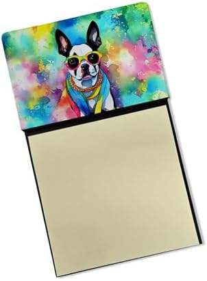 Caroline's Treasures Boston Terrier Hippie Dawg Sticky Note Holder Refillable Dispenser Self-Sticky Note Pads, Memo Pads Blank Desk Accessories