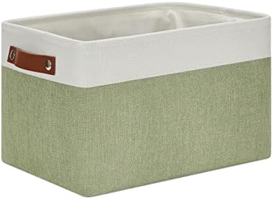 DULLEMELO Fabric Storage Bin for Laundry, Home, Foldable Storage Basket for Shelves, Toys, Collapsible Storage Basket Bin for Office, Closet,Bedroom(White&Green)