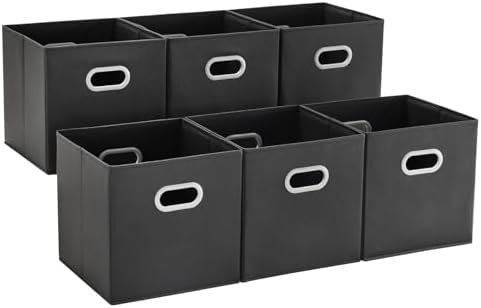 MAX Houser 6 Pack Foldable Fabric Storage Bins with Handles, Black | 6 pack cloth storage bins with dual carry handles, Foldable Storage Cubes Organizer Baskets, ideal for home bedroom closet