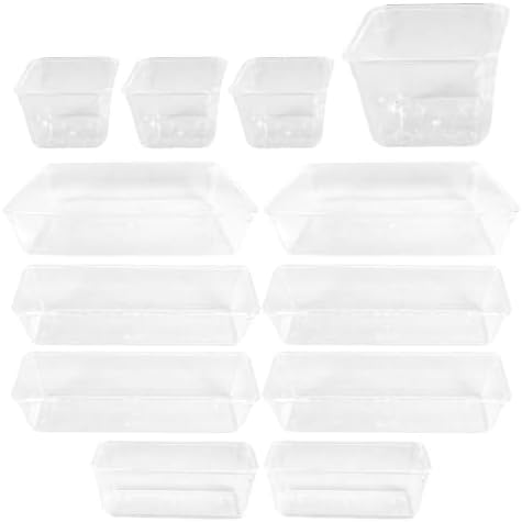 SEWACC 13pcs Plastic Desk Drawer Organizer Bins for Classified Organization, Reusable Pet Storage Boxes with Rectangle and Square Shapes, for Desktop and Working Desk Accessories