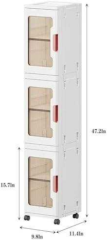 3-Tier Slim Tall Bathroom Storage Cabinet，Narrow Bathroom Storage Cabinet with Transparent Doors and Shelves, Suitable for Small Spaces, Bathrooms, Kitchens, Laundry Rooms,White (9.8x11.4x47.2)