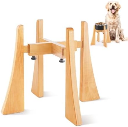 Solid Wood Elevated Dog Bowl Stand with Adjustable Width, 12-Inch Raised | Fits 6.3-7.8 Inch Dog Food & Water Bowls, Non-Slip Base, Ergonomic Design for Corgis, Beagles, Medium Breeds, Stand Only